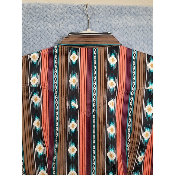 Wrangler Retro Womens Shirt Large Aztec Western Pearl Snap Rodeo Cowgirl - Picture 12 of 13